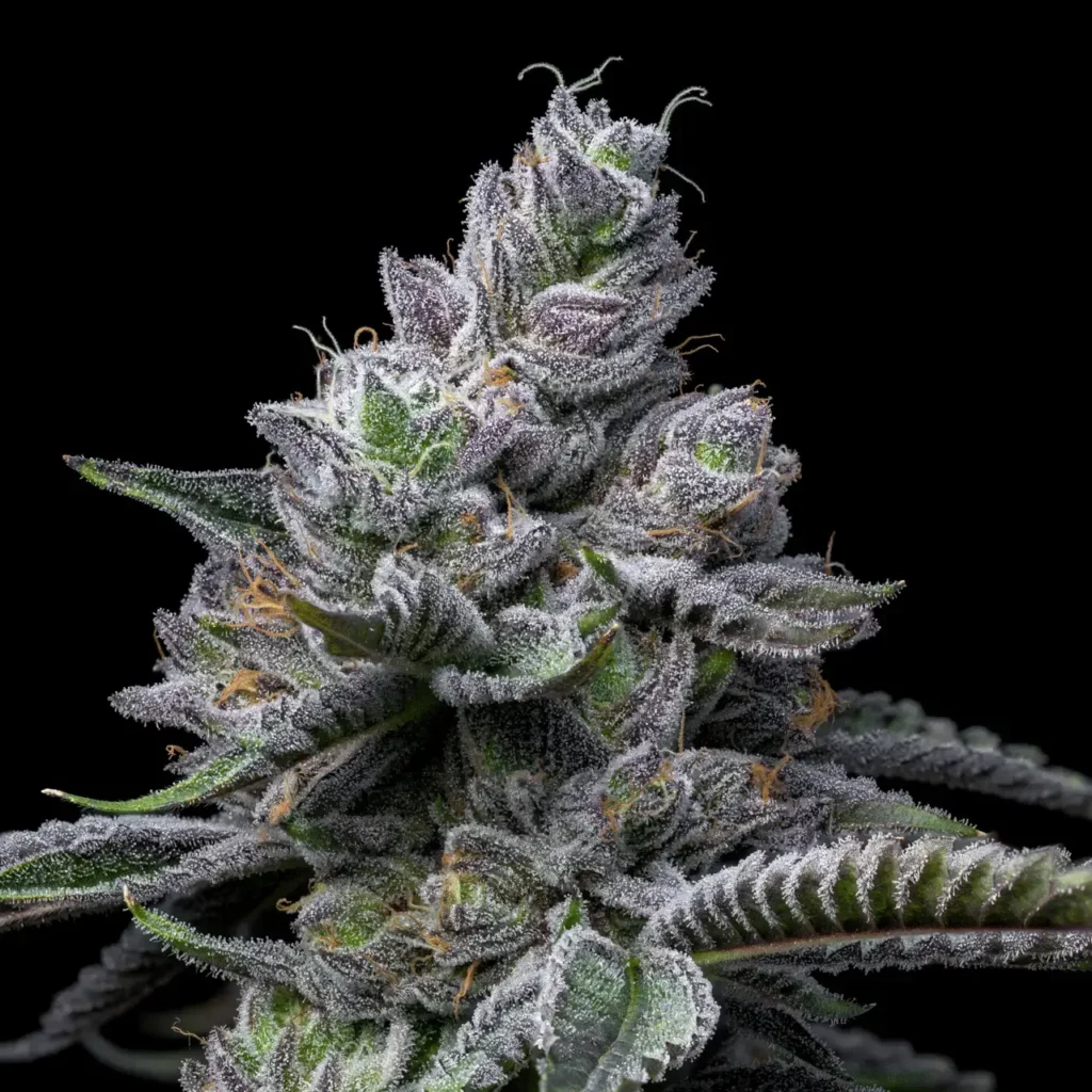 RS11 Auto seeds Australia — extreme trichome macro showing dense resin coverage and developing calyxes