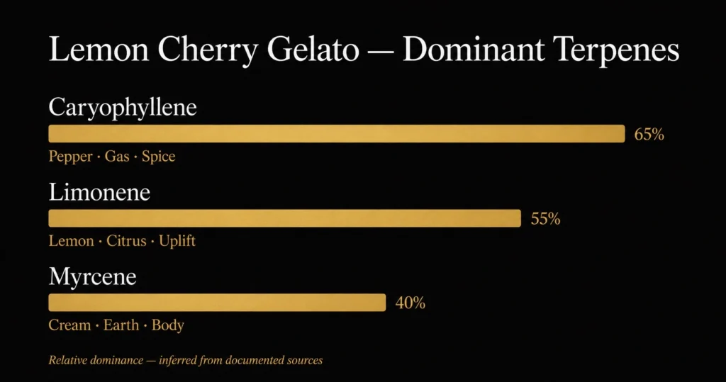 Lemon Cherry Gelato terpene profile — dominant terpenes caryophyllene, limonene and myrcene with flavour contributions | Sigma Seeds Australia